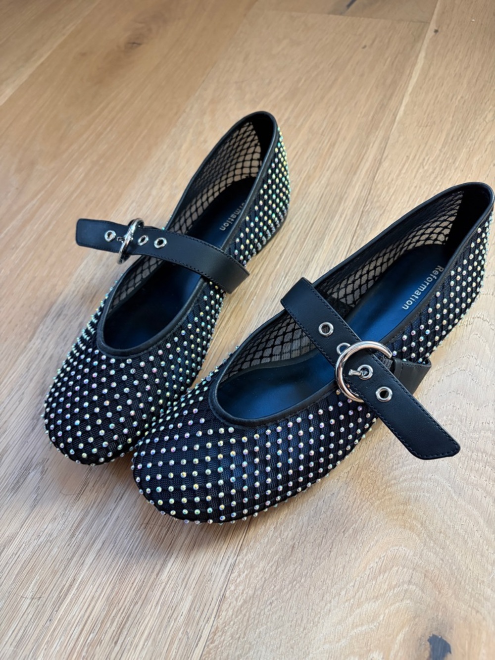 Reformation Bethany Mary Jane Flats with Iridescent Studs - new!
